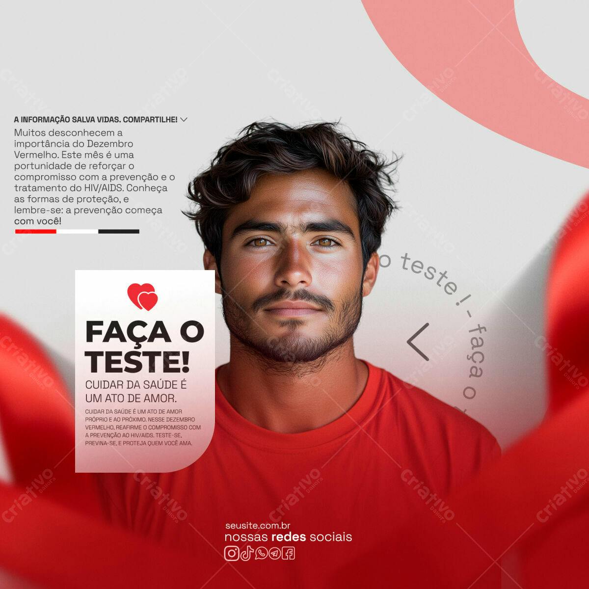 Flyer Dezembro Vermelho Teste HIV PSD Editável