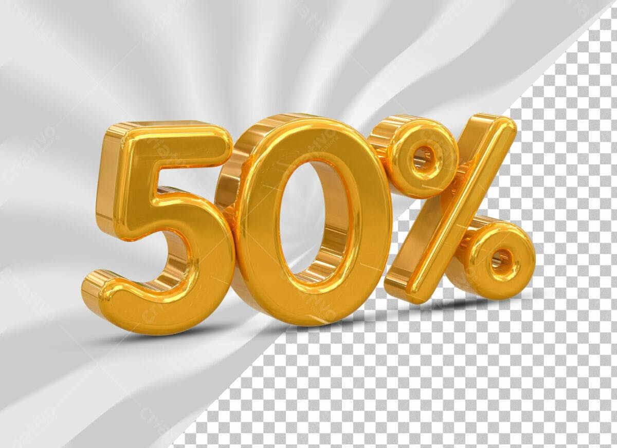 Selo 3D promocional dourado 50% desconto