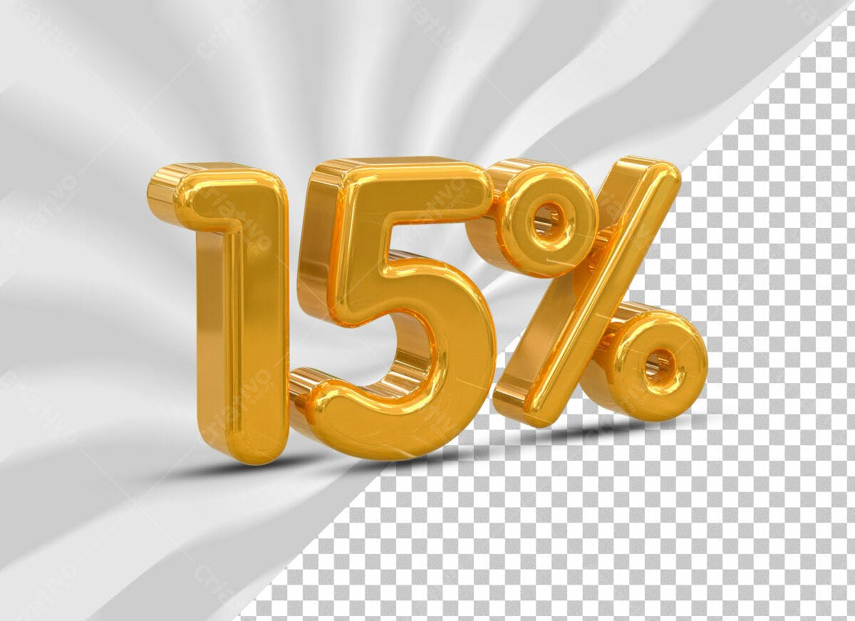 Selo 3D promocional dourado 15% desconto