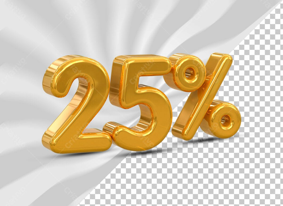 Selo 3D promocional dourado 25% desconto