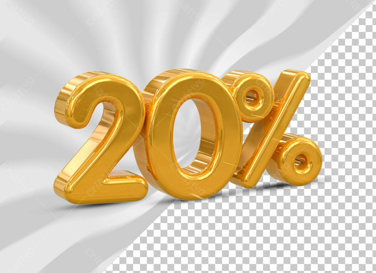Selo 3D promocional dourado 20% desconto