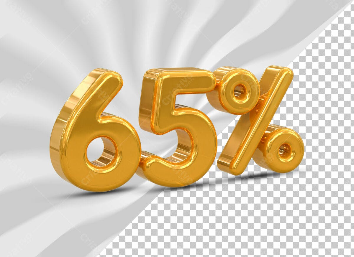 Selo 3D de Desconto 65% dourado brilhante