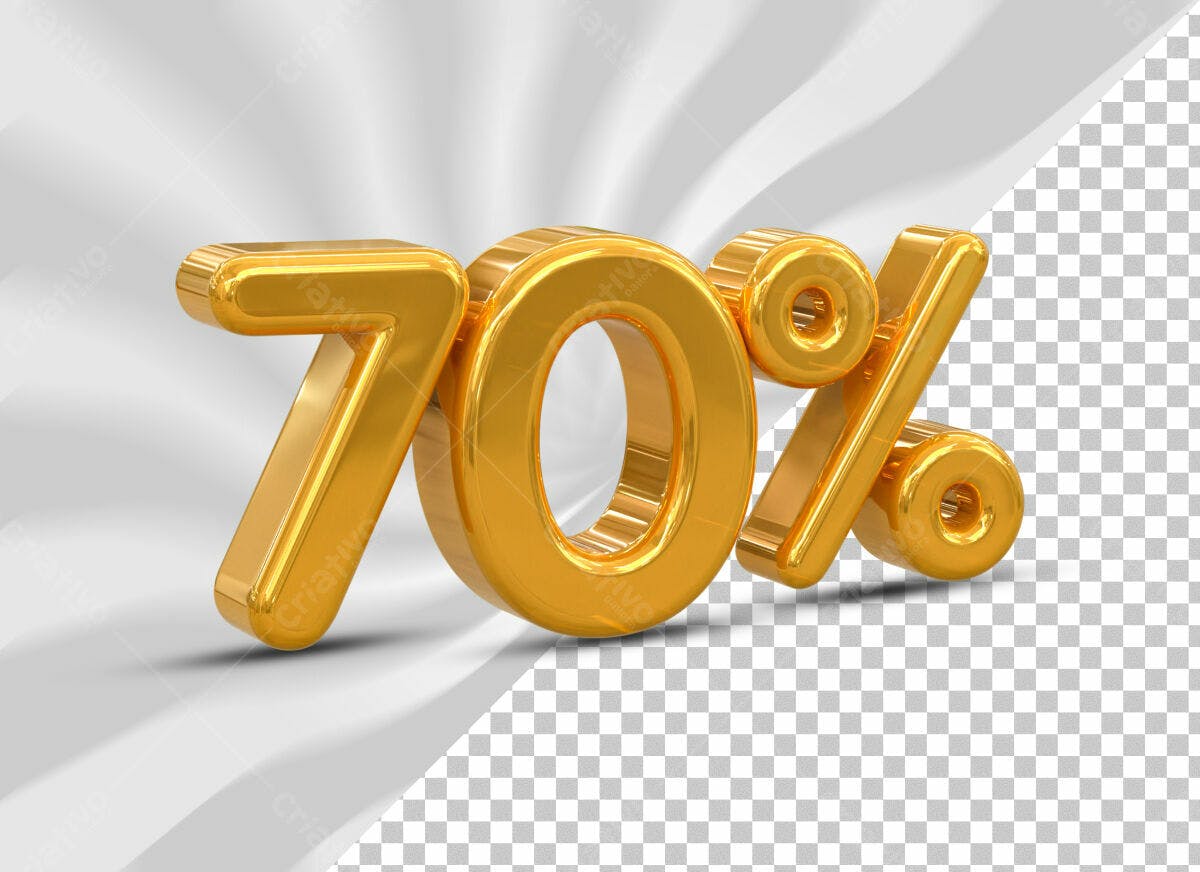 Selo 3D promocional dourado 70% desconto