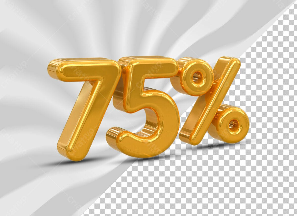 Selo 3D promocional dourado 75% desconto