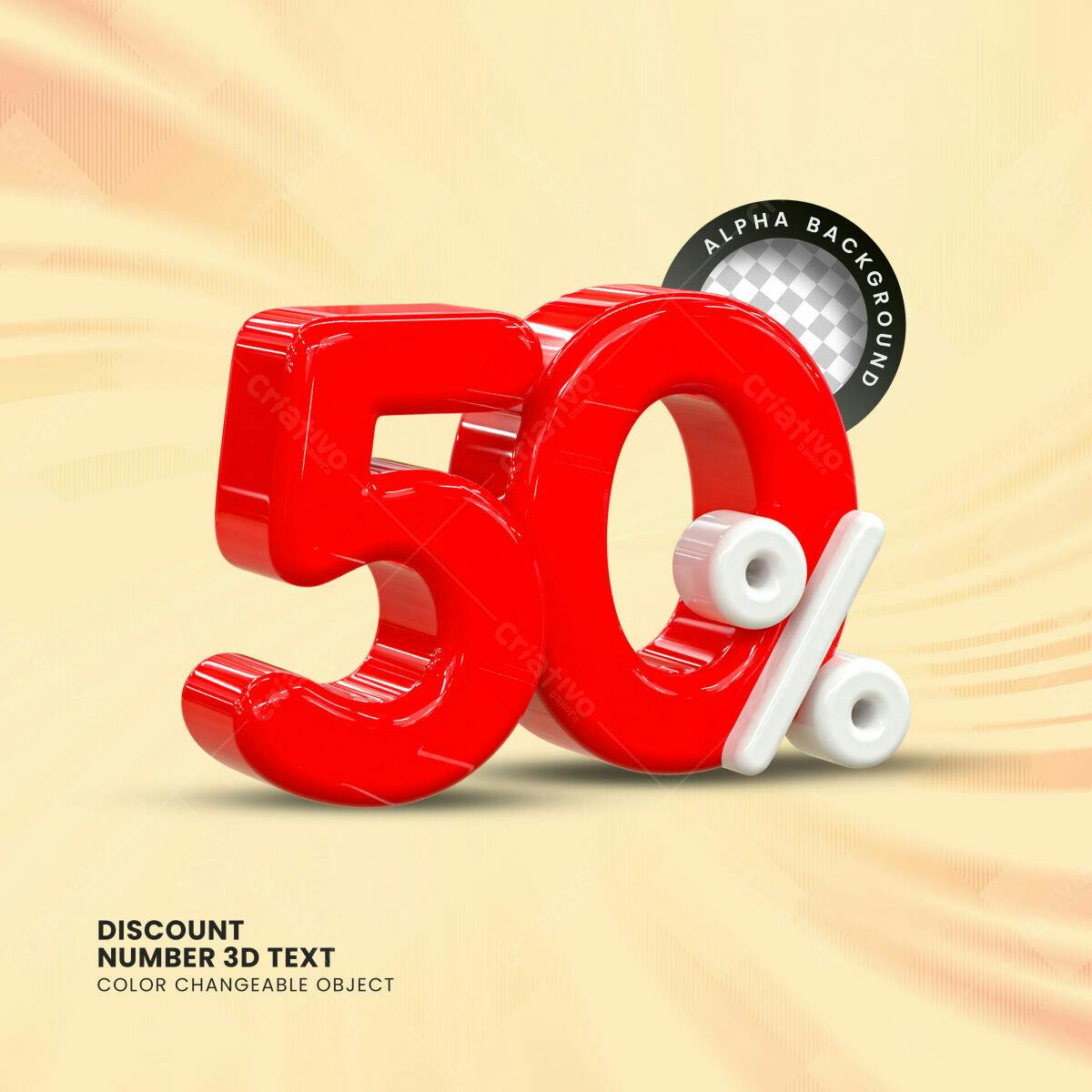 Selo 3D promocional vermelho e branco 50%