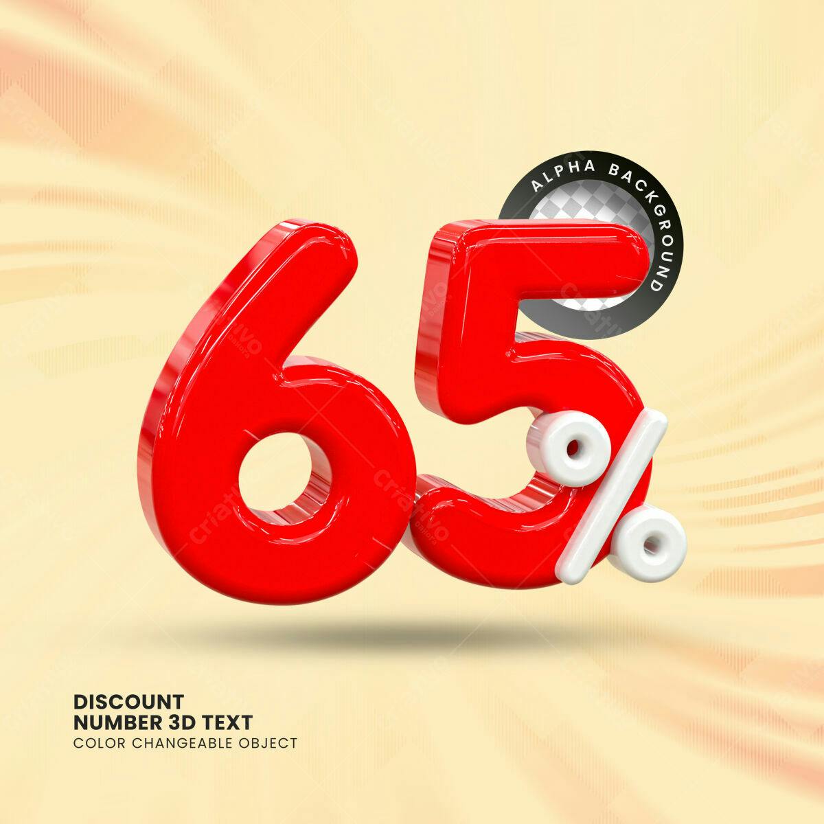 Selo 3D promocional vermelho e branco 65%
