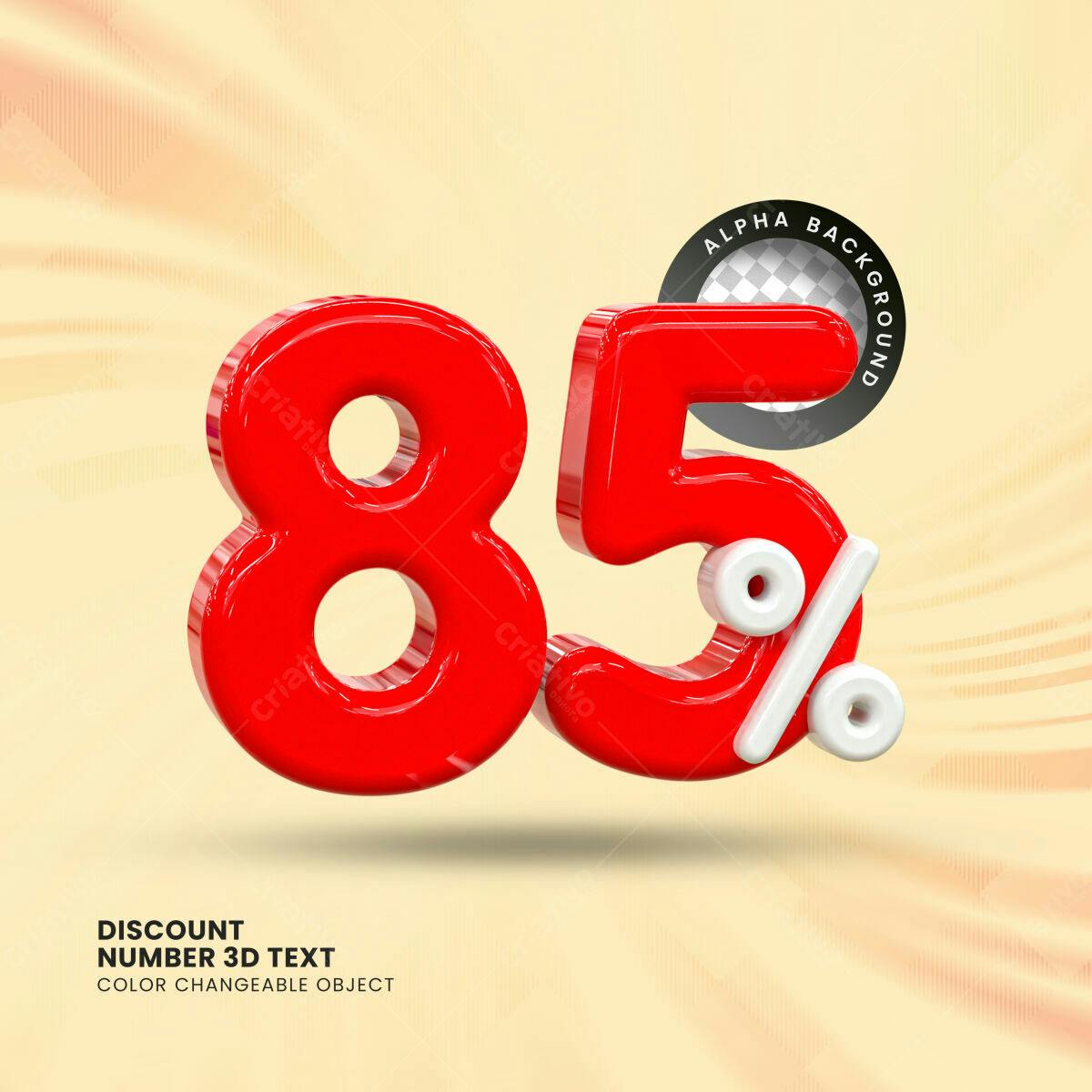 Selo 3D promocional vermelho e branco brilhante 85%