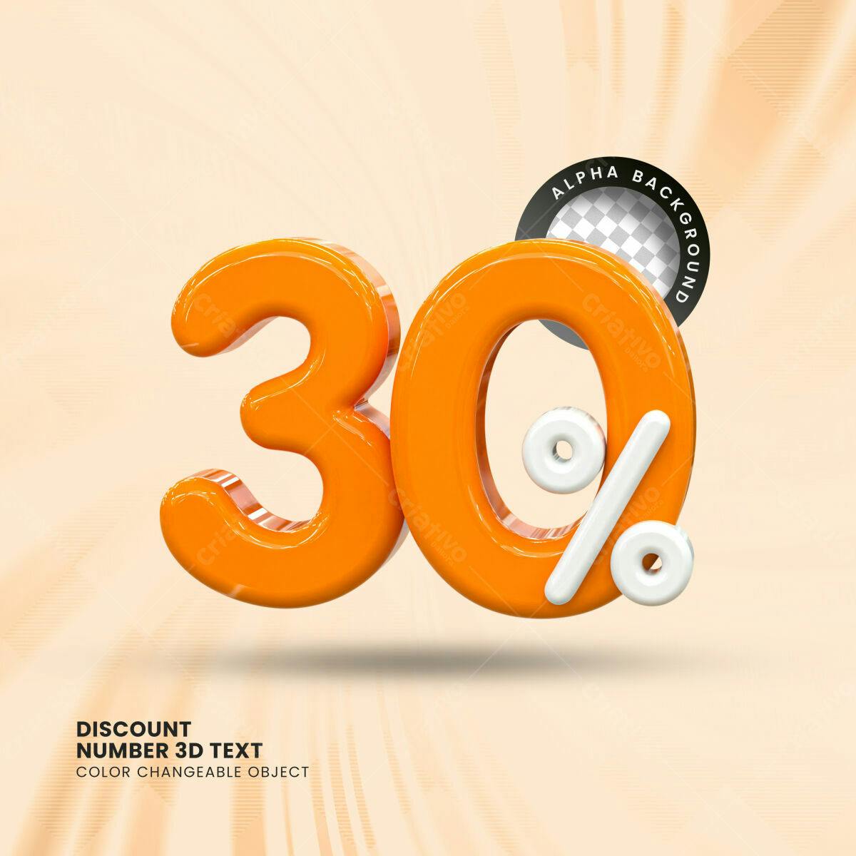 Selo 3D promocional laranja e branco 30%