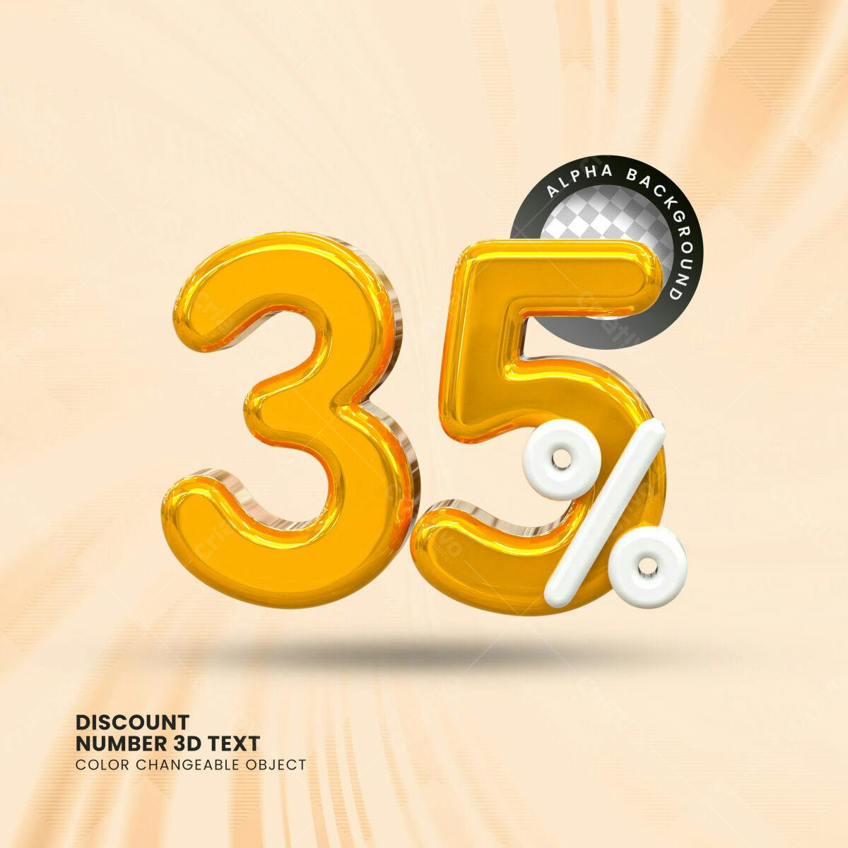 Selo 3D promocional dourado e branco 35%
