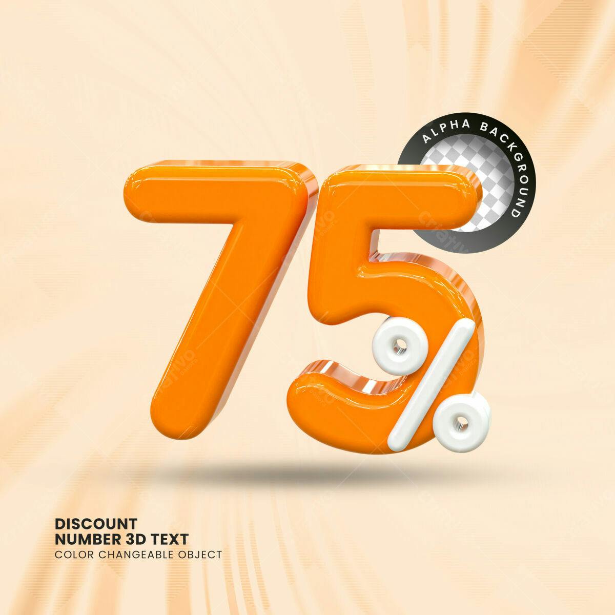 Selo 3D promocional laranja e branco 75%
