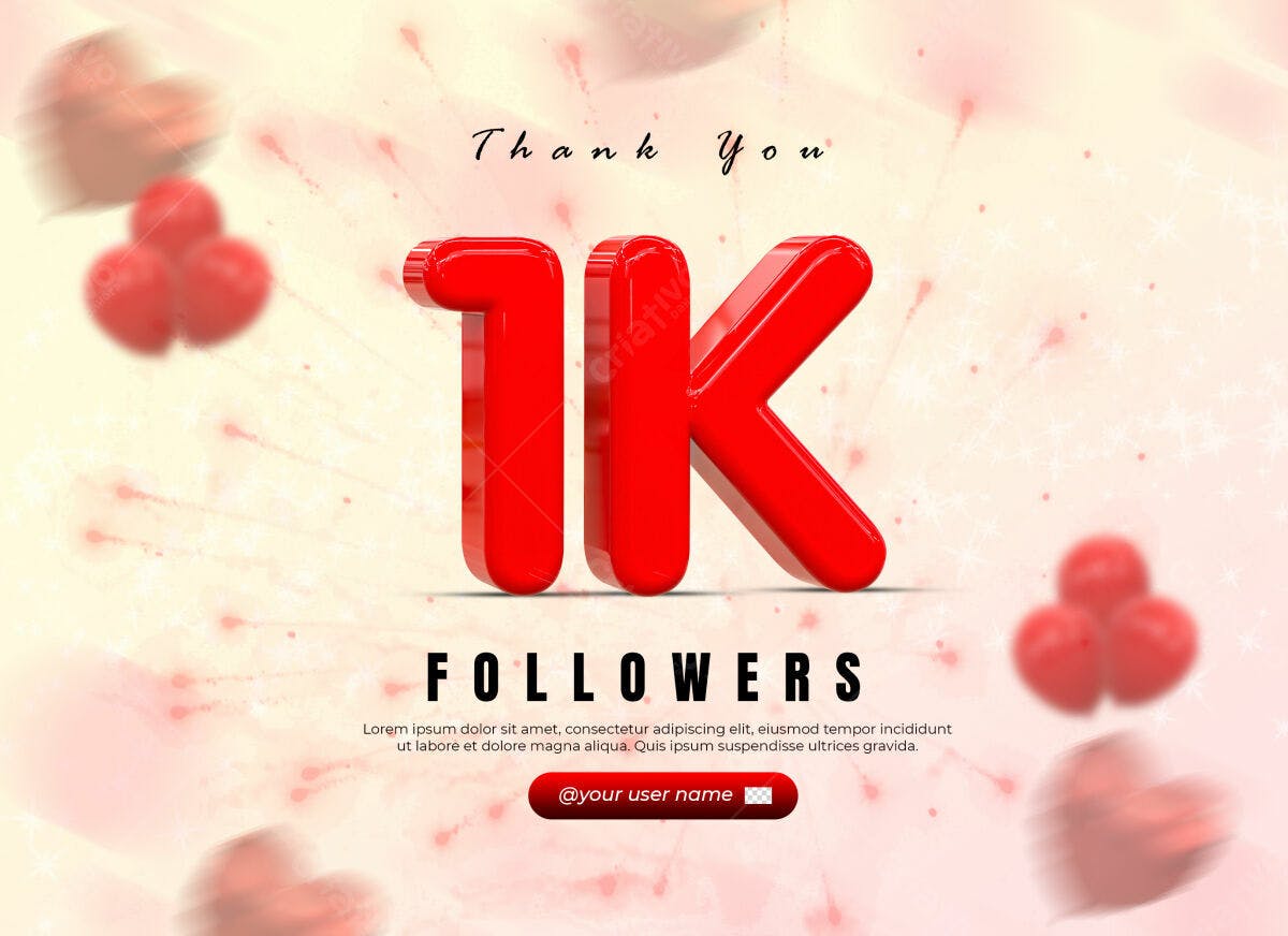 Post de Agradecimento 1k Seguidores PSD Editável