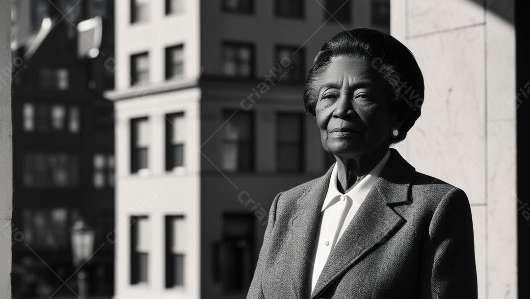 Mulher negra séria em retrato monocromático