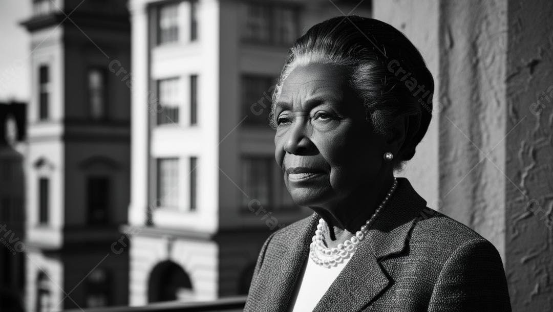 Retrato mulher negra idosa em preto e branco