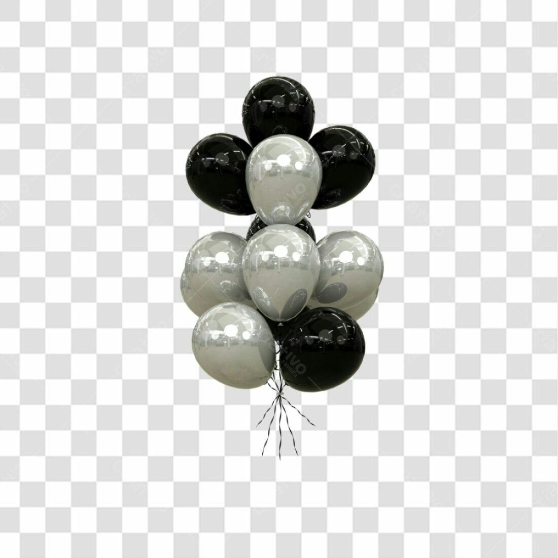 Icone Festa Balões Preto e Prata PNG com fundo transparente