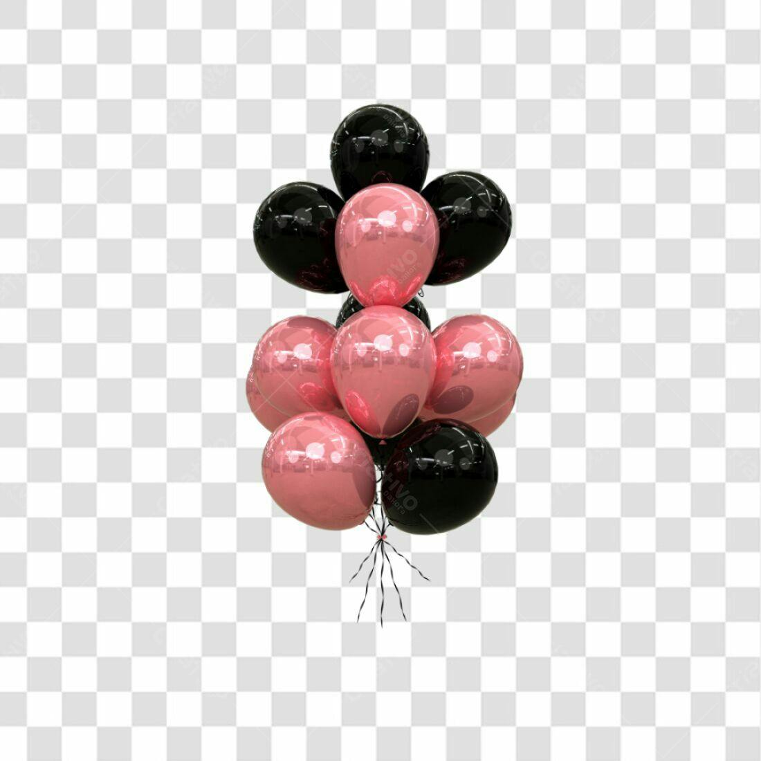 Icone Festa Balões Rosa e Preto PNG com fundo transparente
