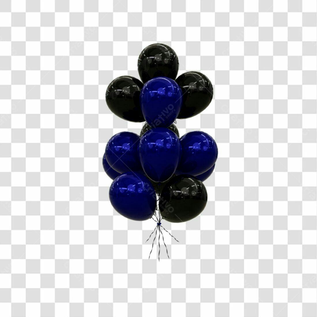 Icone Balões Festa Azul e Preto PNG com fundo transparente