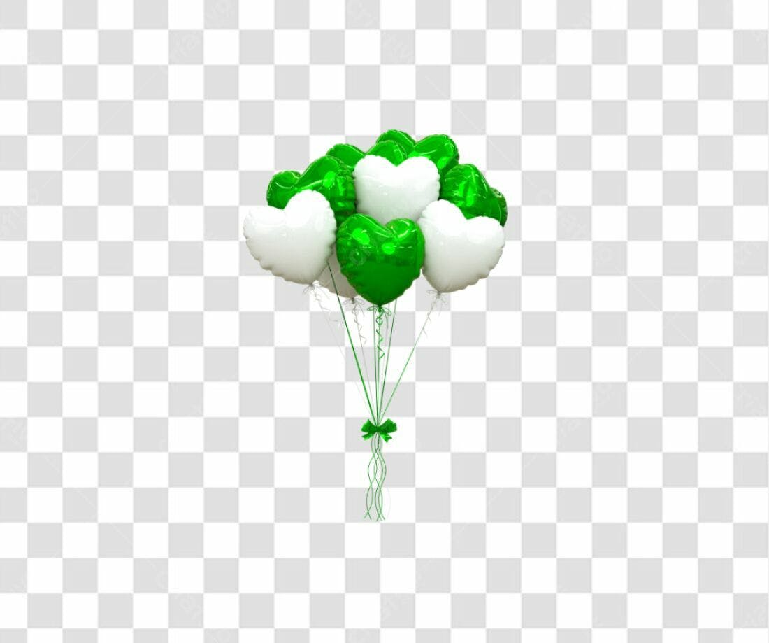 Icone Balões em formato de coração Verde e Branco PNG com fundo transparente