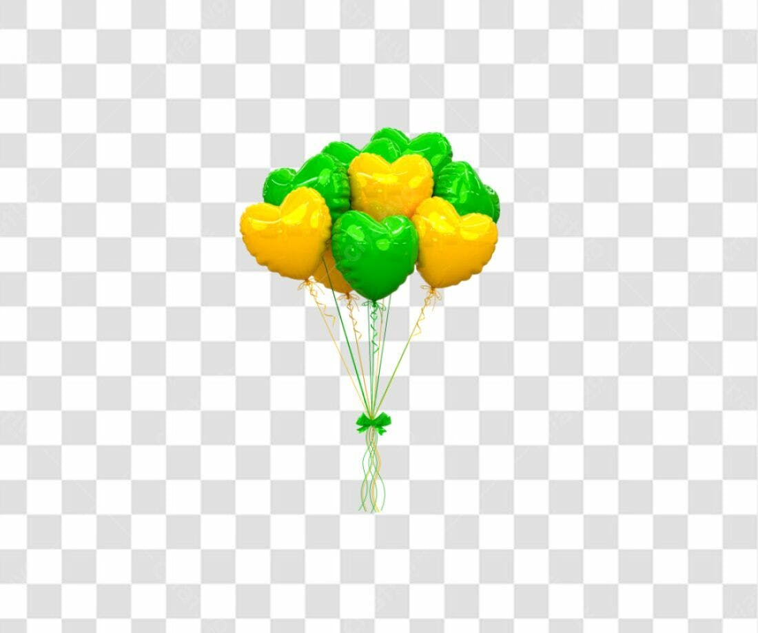 Icone Balões em formato de coração amarelo e verde PNG com fundo transparente
