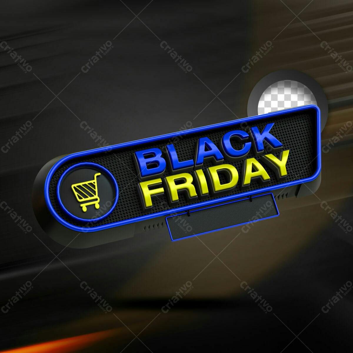 Selo 3D promocional Black Friday azul e amarelo