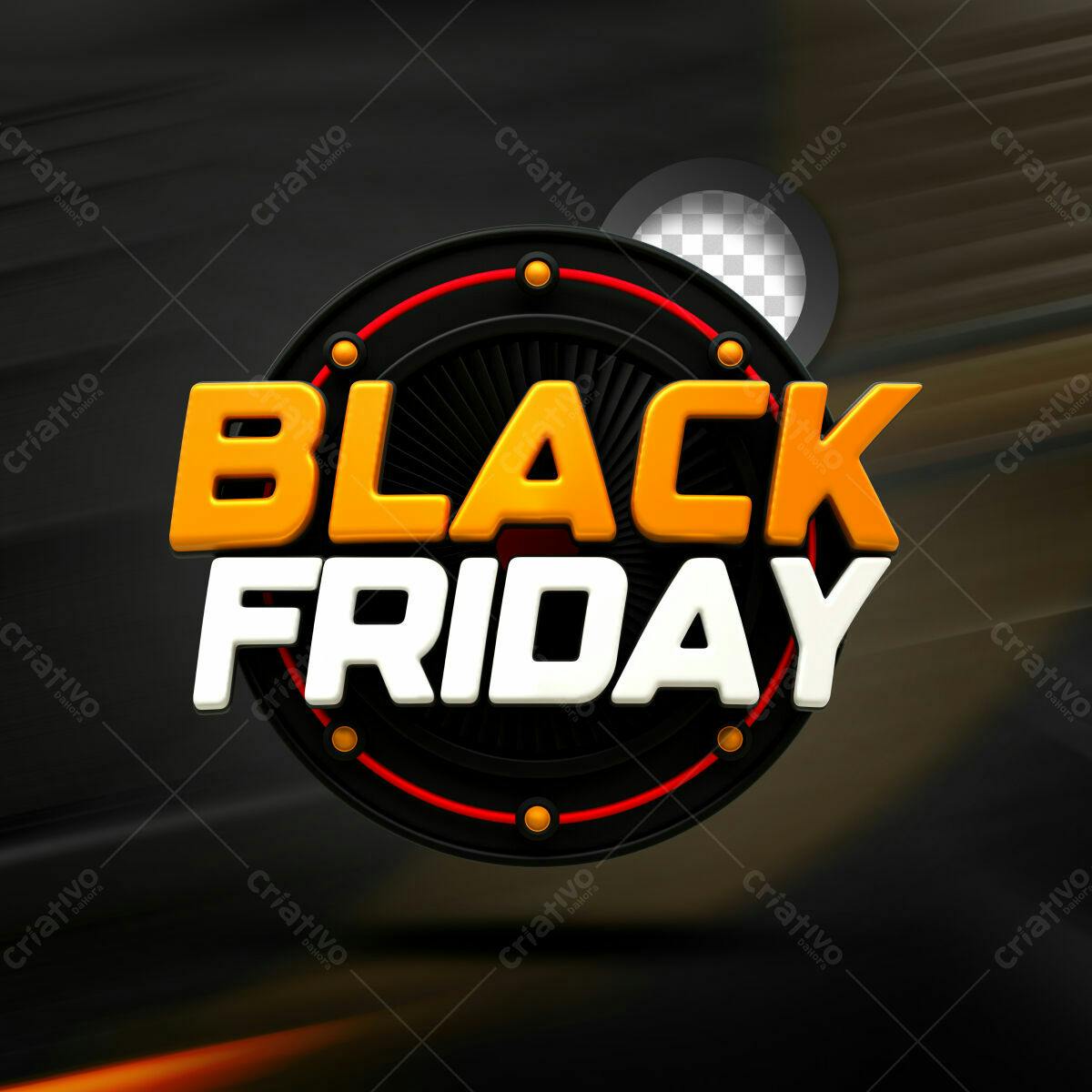 Selo 3D Black Friday promocional laranja e branco