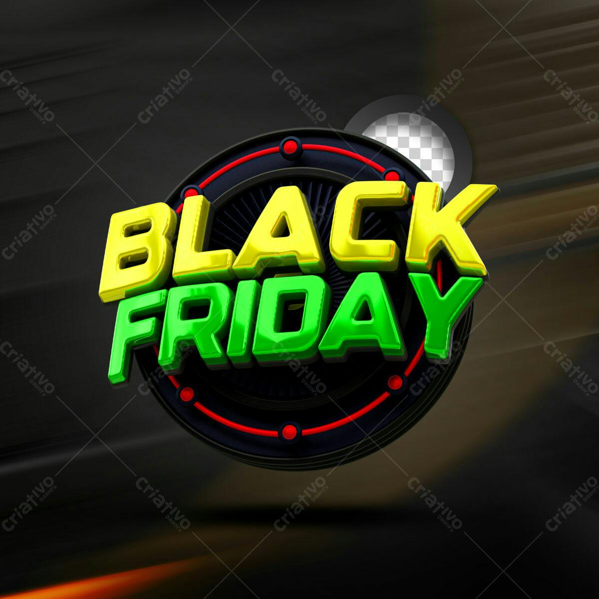 Selo 3D promocional Black Friday amarelo e verde