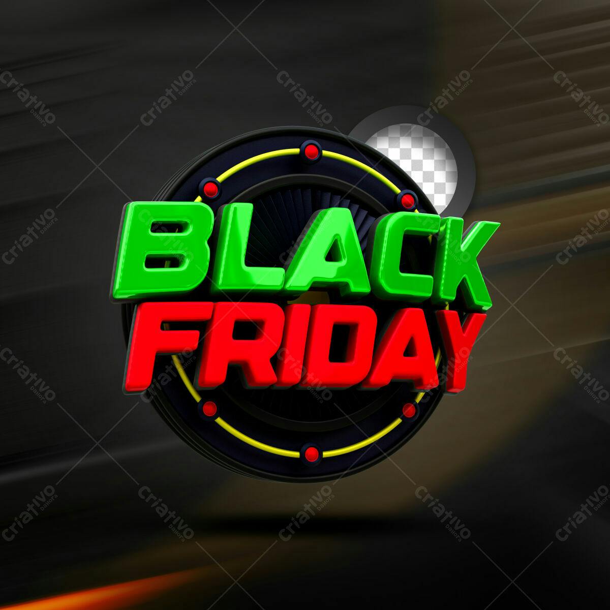 Selo 3D promocional Black Friday verde e vermelho
