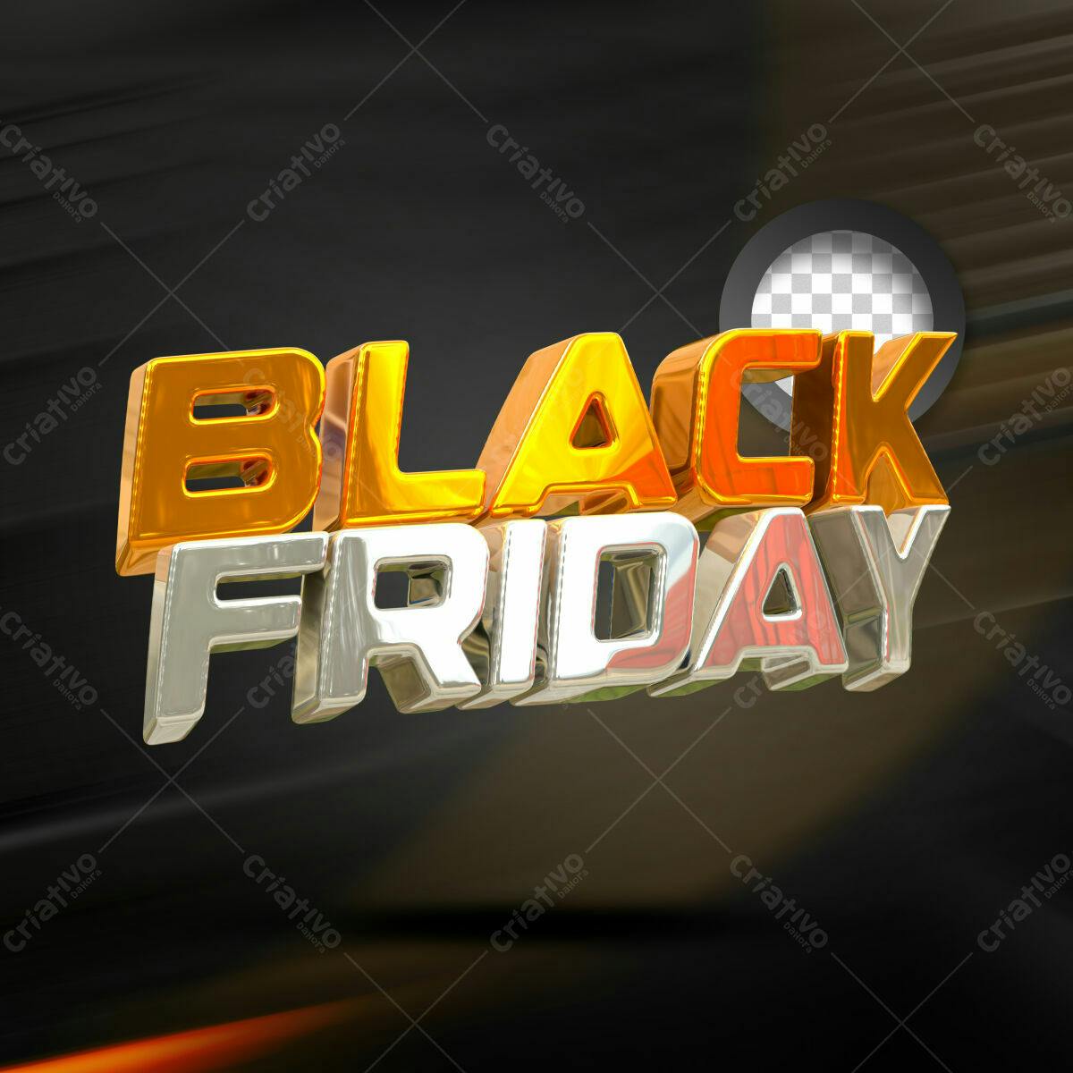 Selo 3D promocional Black Friday dourado e prata