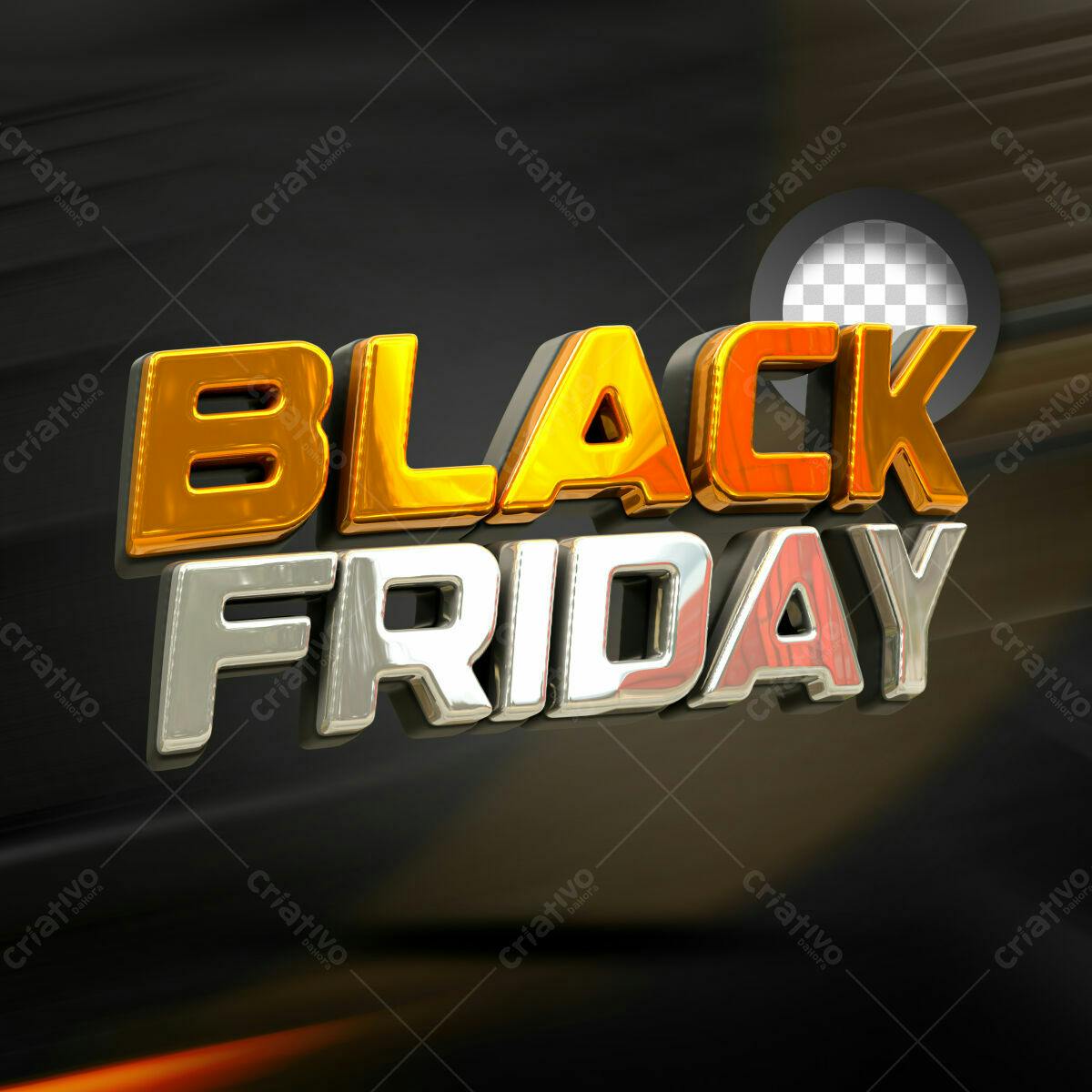 Selo 3D promocional Black Friday dourado e prata