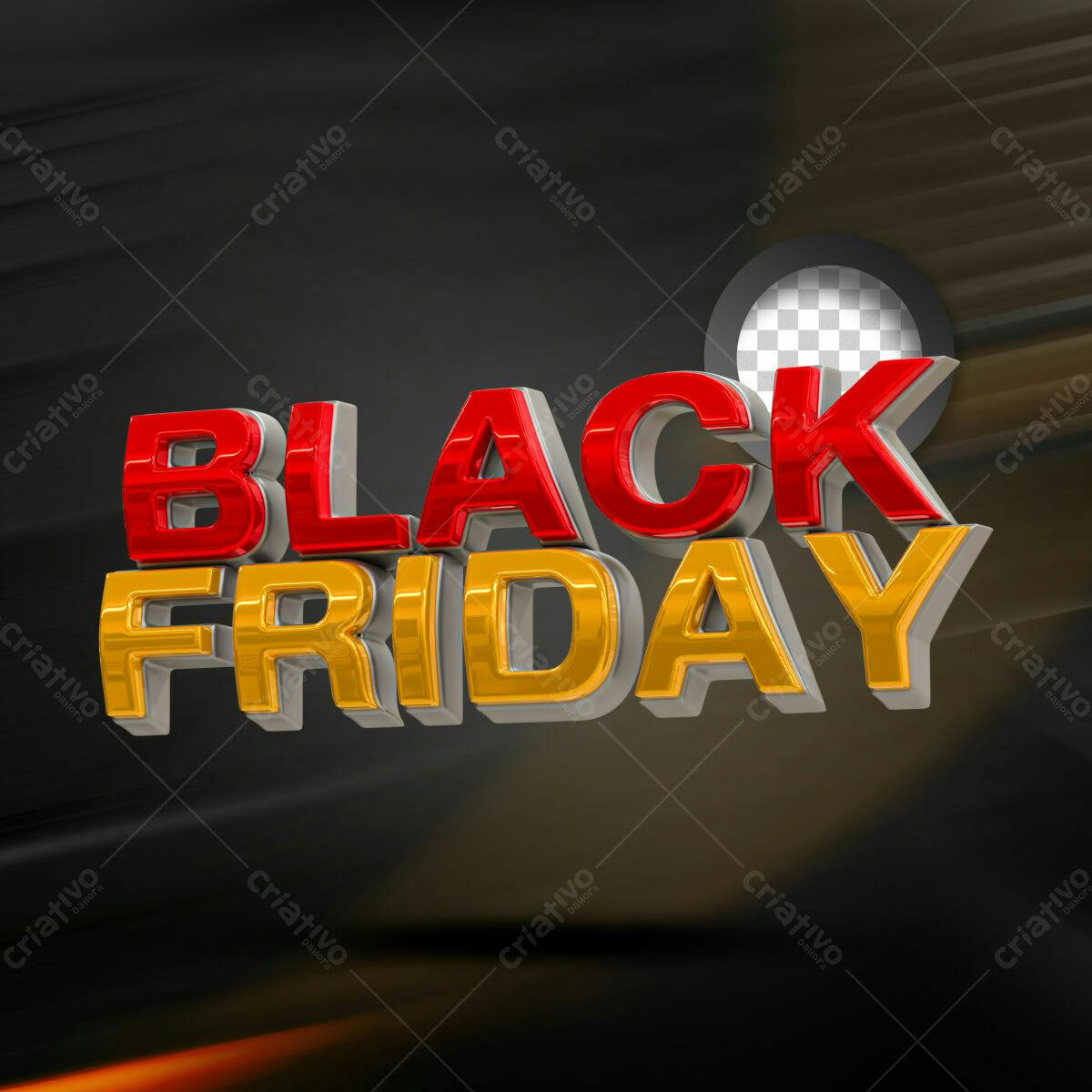 Selo 3D Black Friday vermelho e dourado metálico