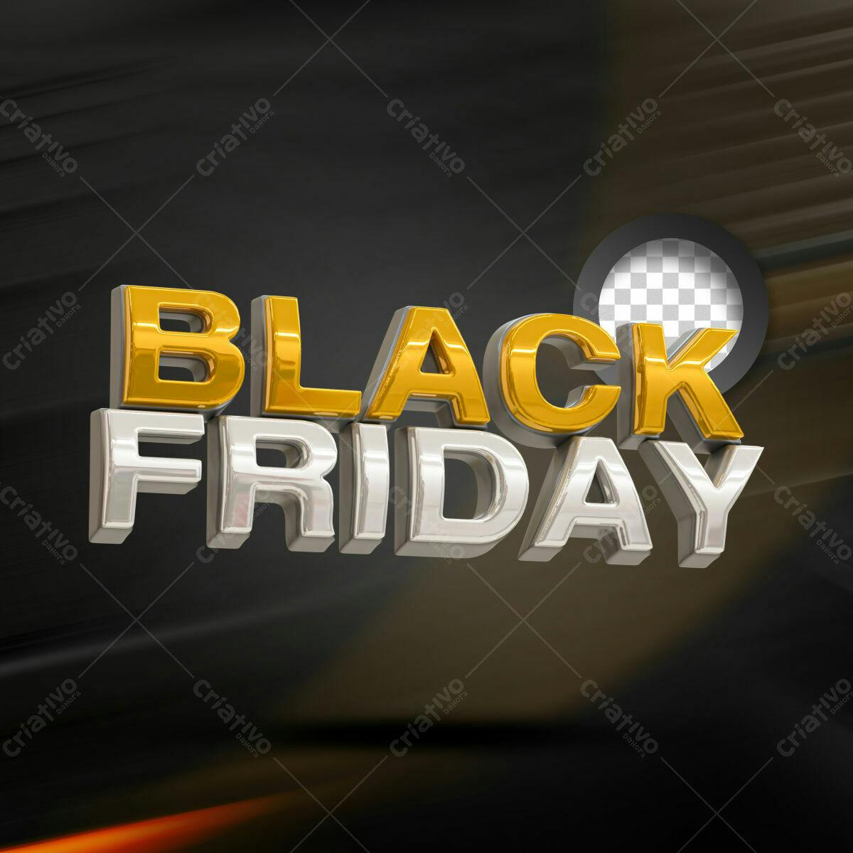 Selo 3D Black Friday dourado e prata metálico