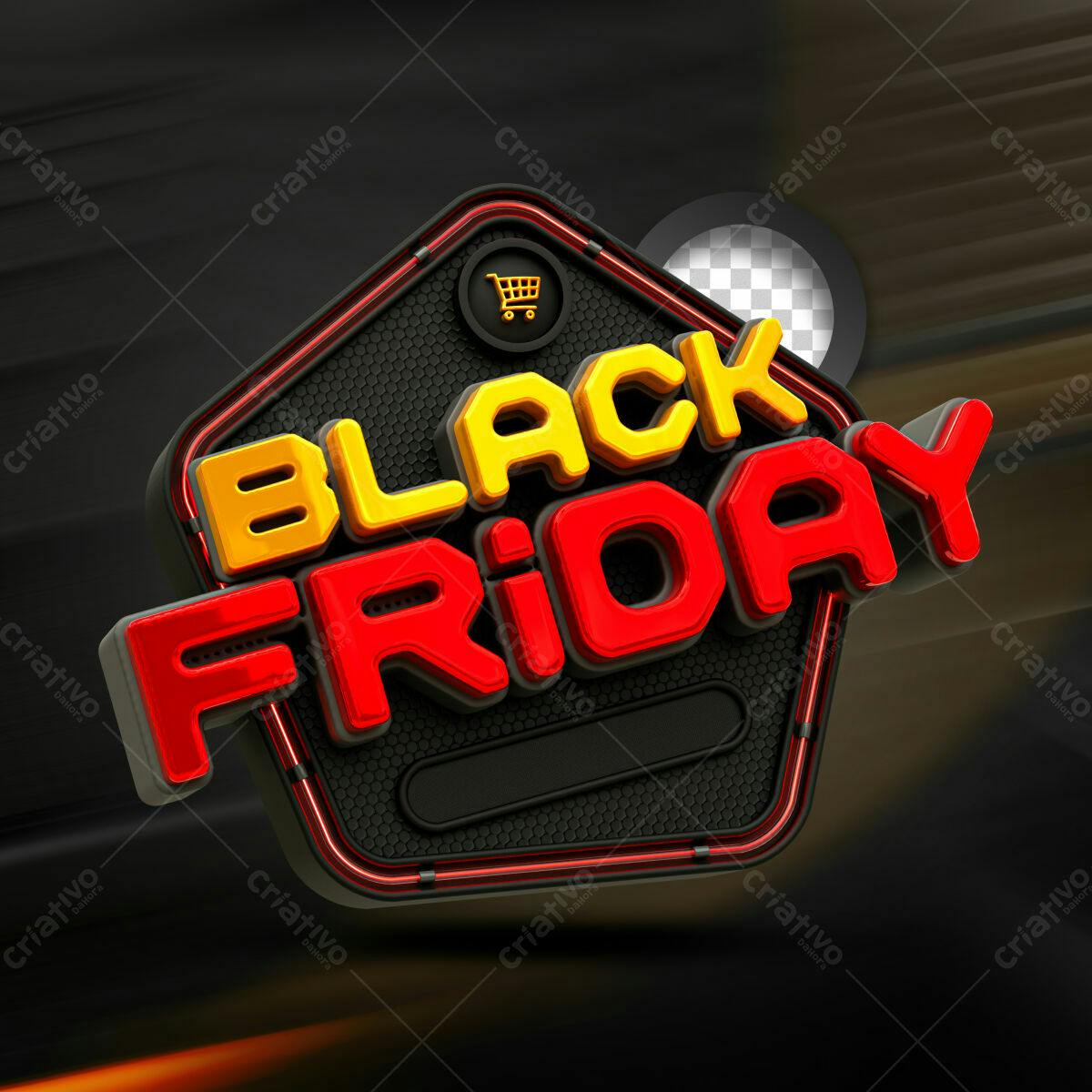 Selo 3D promocional Black Friday vermelho e amarelo