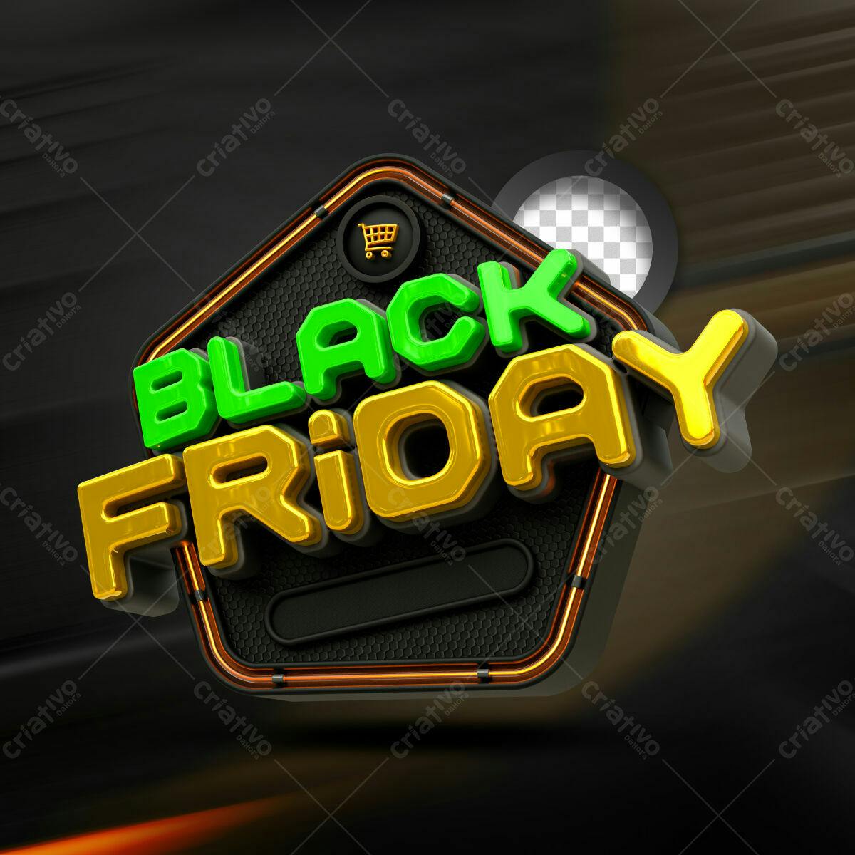 Selo 3D promocional Black Friday dourado e verde