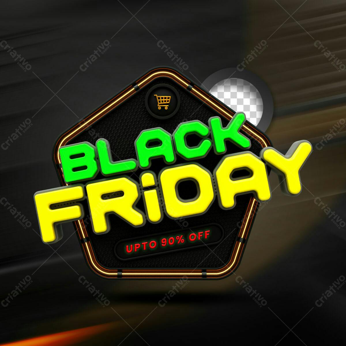 Selo 3D Black Friday Neon Verde e Amarelo
