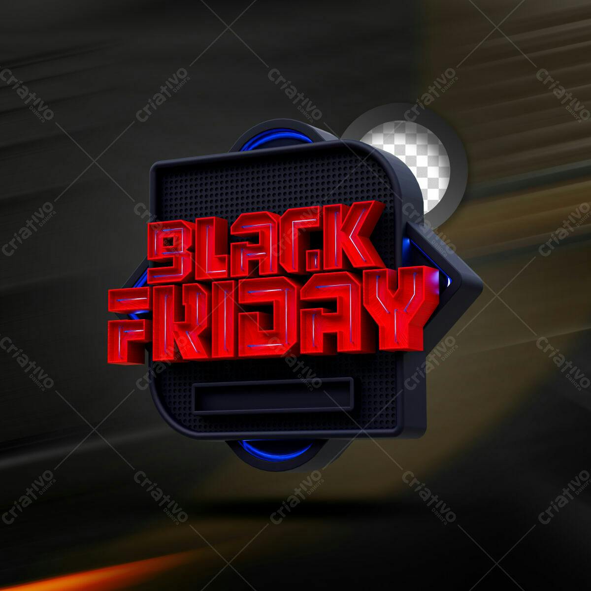 Selo 3D promocional Black Friday vermelho e azul