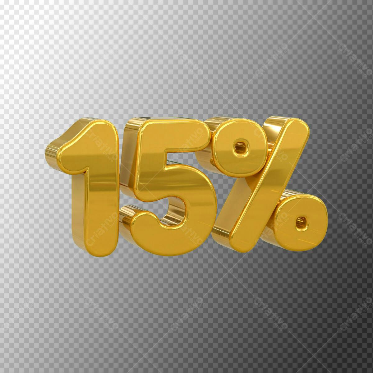 Selo 3D promocional dourado 15% desconto