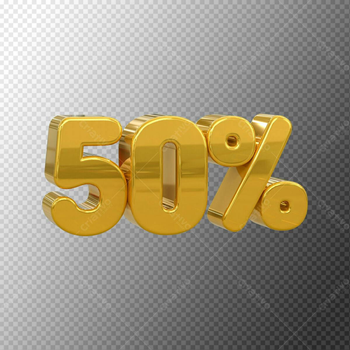 Selo 3D promocional dourado 50% desconto