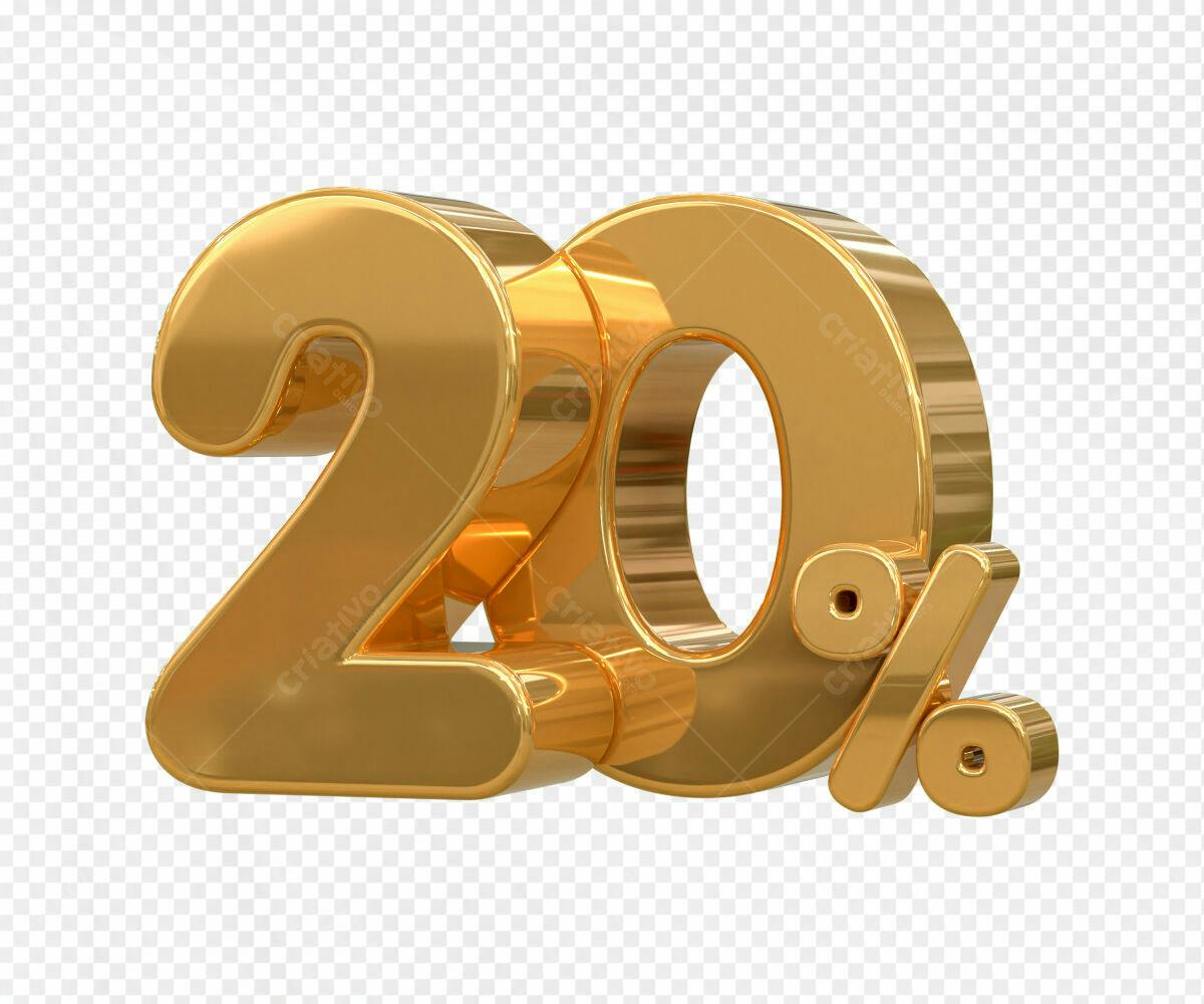 Selo 3D promocional dourado 20%