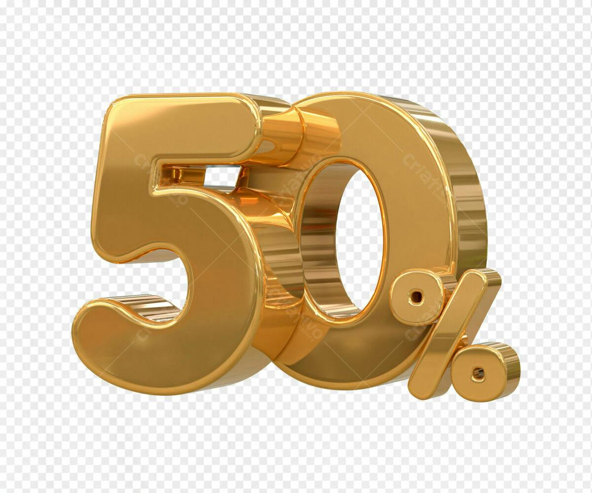 Selo 3D promocional dourado 50% desconto