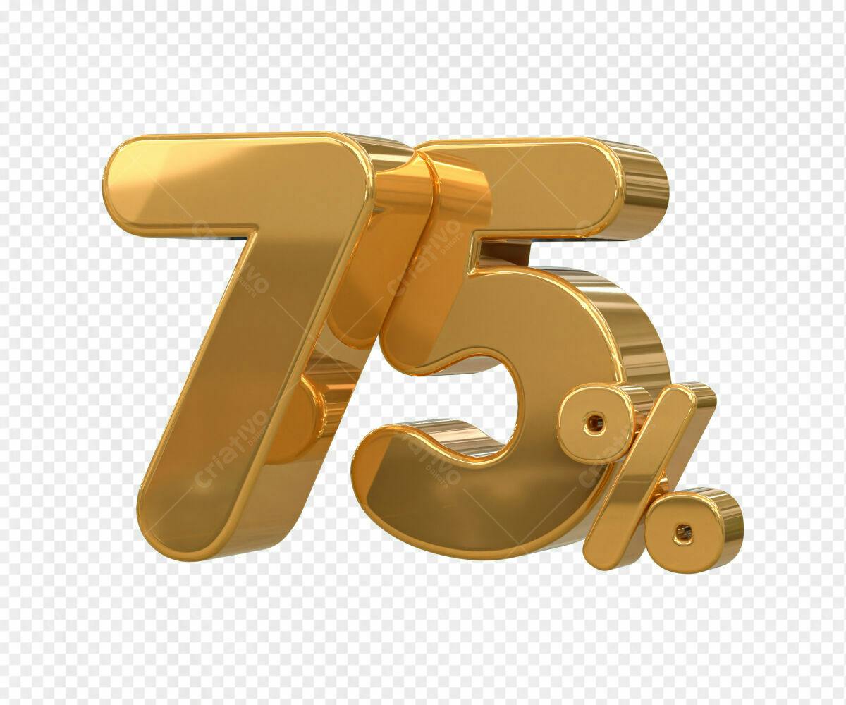 Selo 3D promocional dourado 75% desconto
