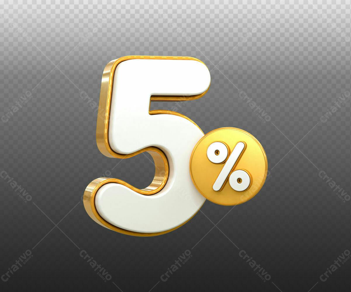 Selo 3D promocional dourado e branco 5%