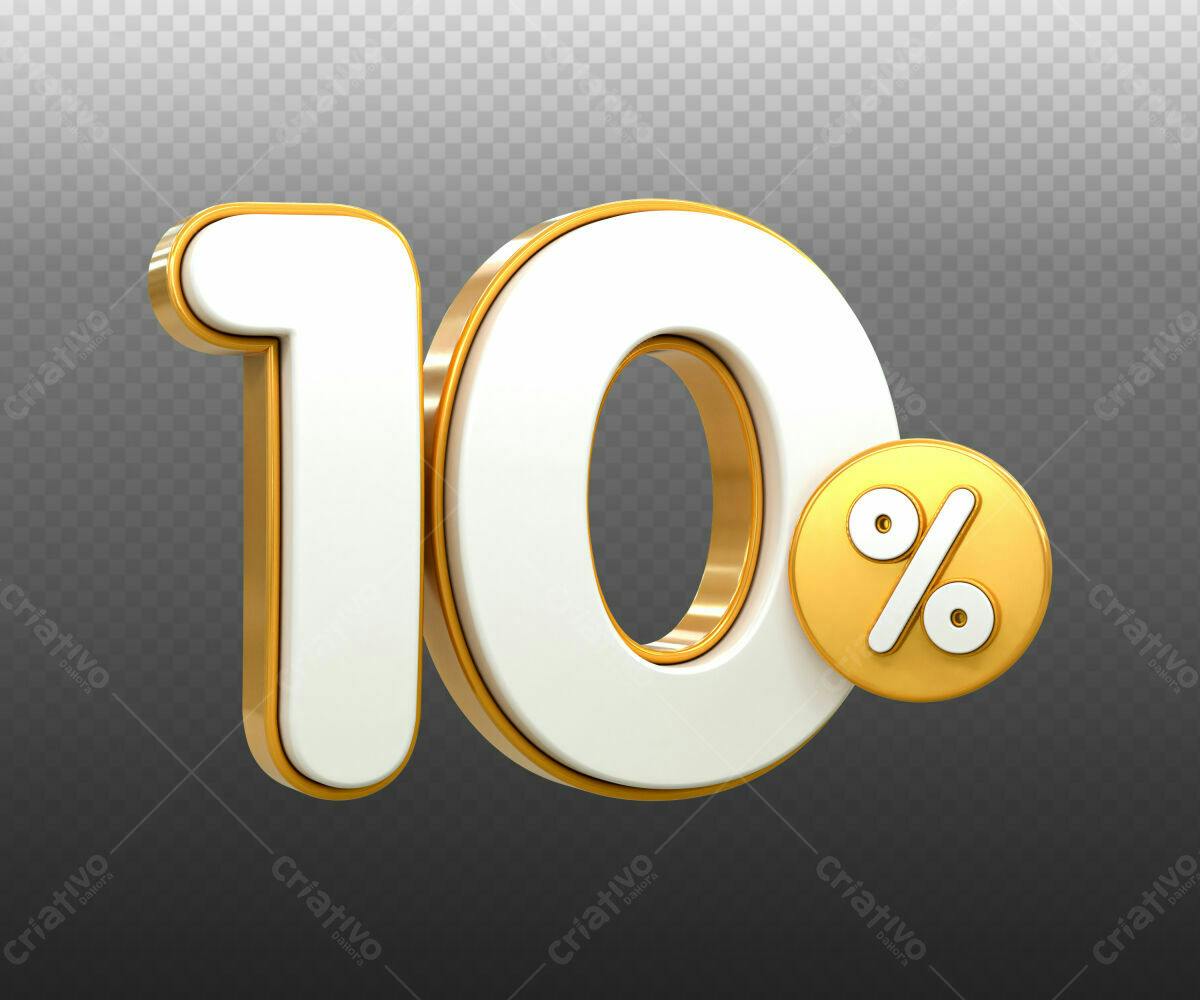 Selo 3D promocional dourado e branco 10%