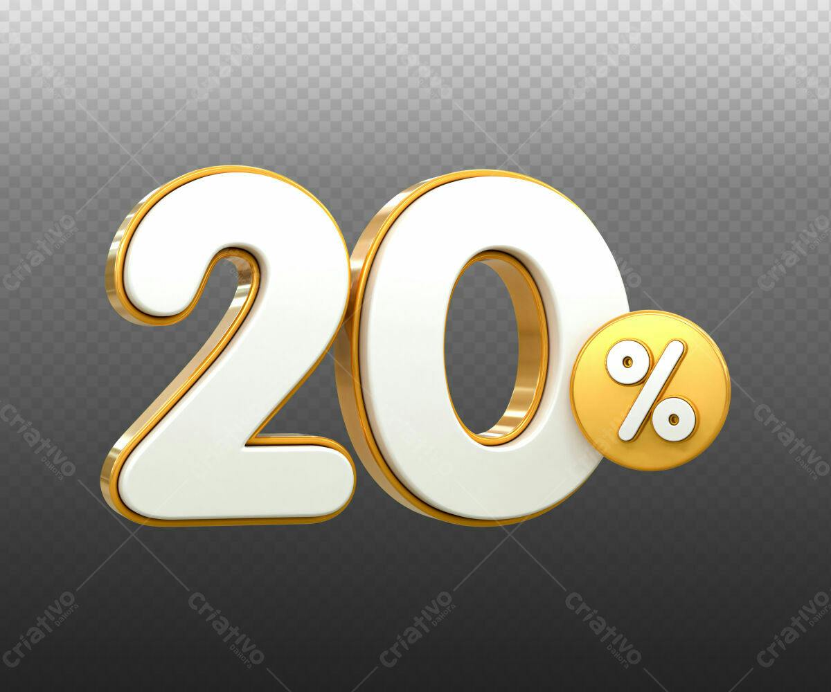 Selo 3D promocional branco e dourado 20%