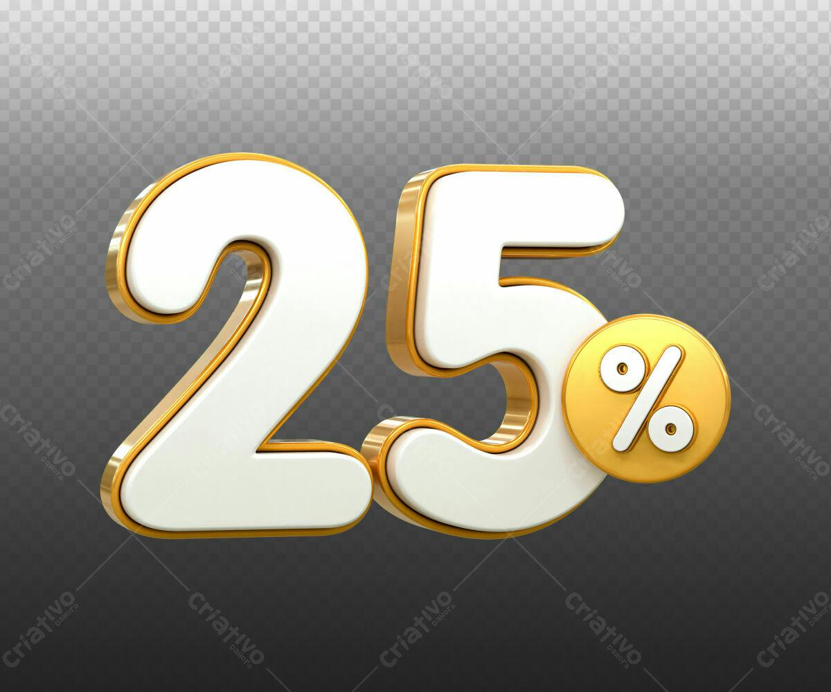 Selo 3D promocional dourado e branco 25%