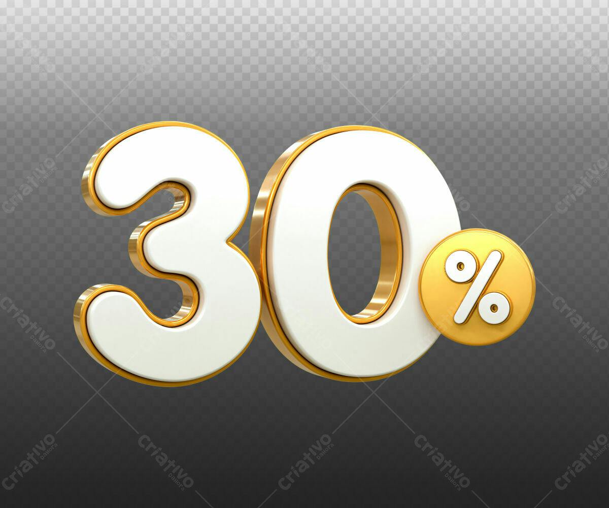 Selo 3D promocional 30% branco e dourado