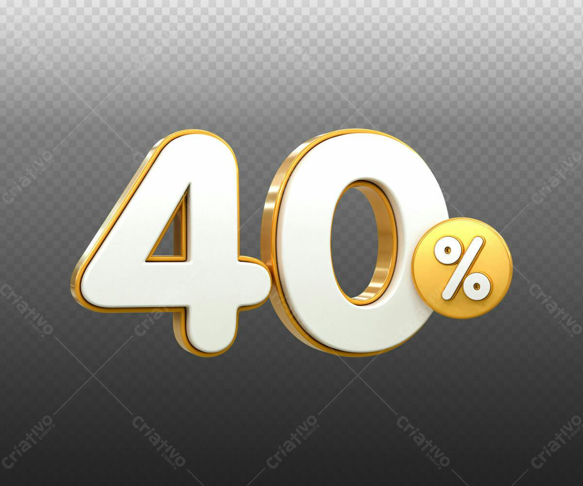 Selo 3D promocional 40% dourado e branco