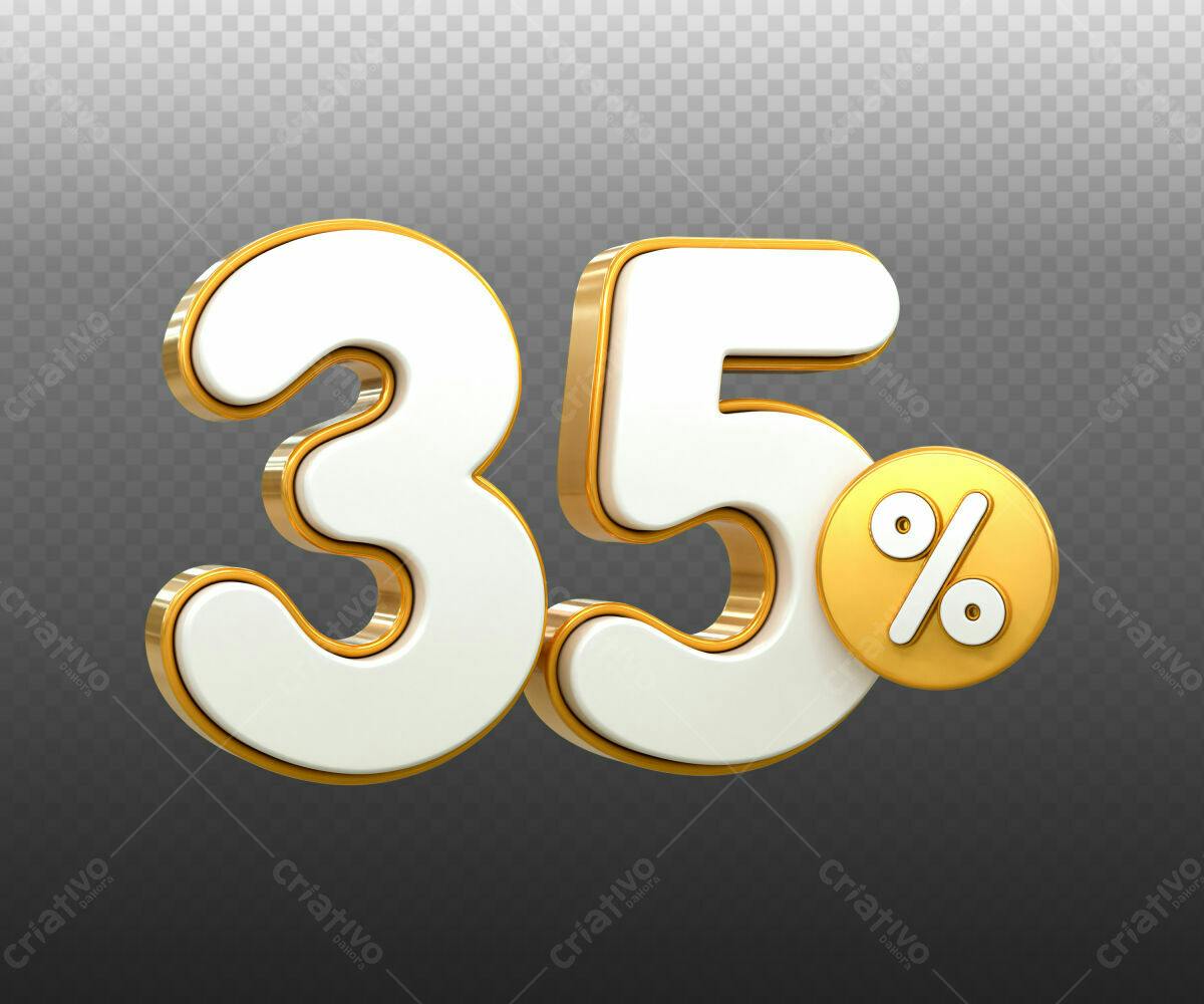 Selo 3D promocional branco e dourado 35%