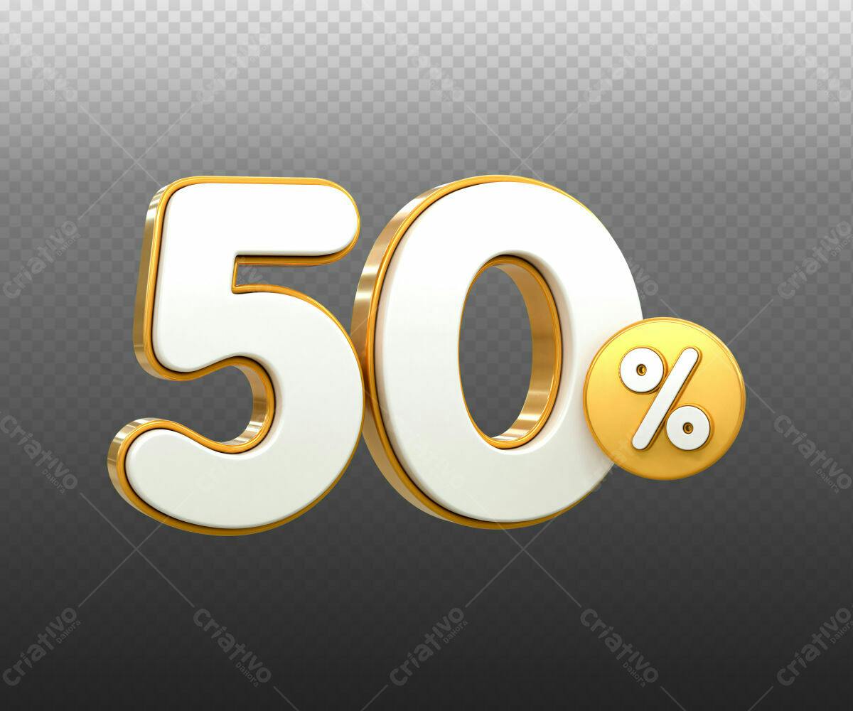 Selo 3D promocional 50% branco e dourado