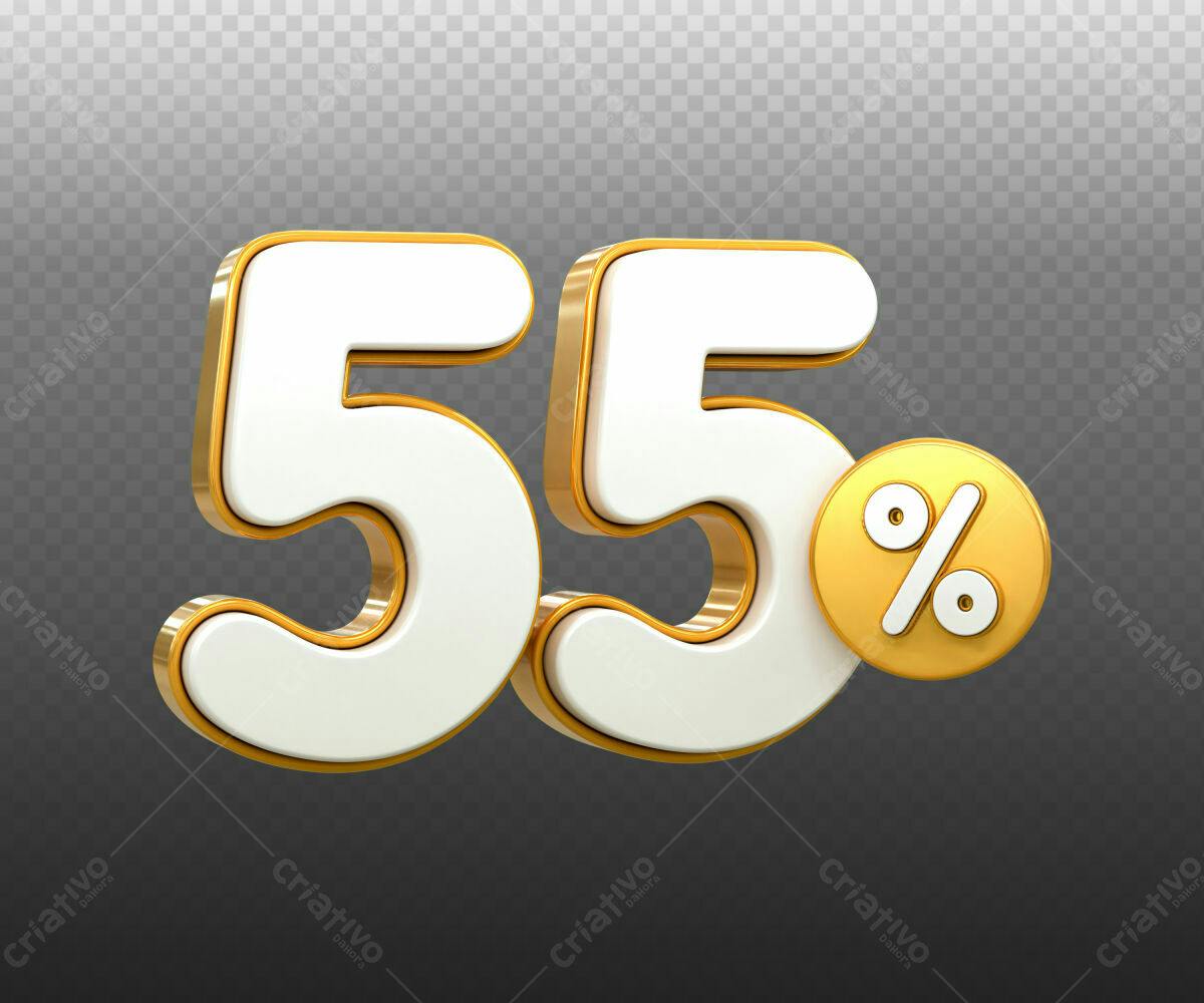 Selo 3D promocional dourado e branco 55%