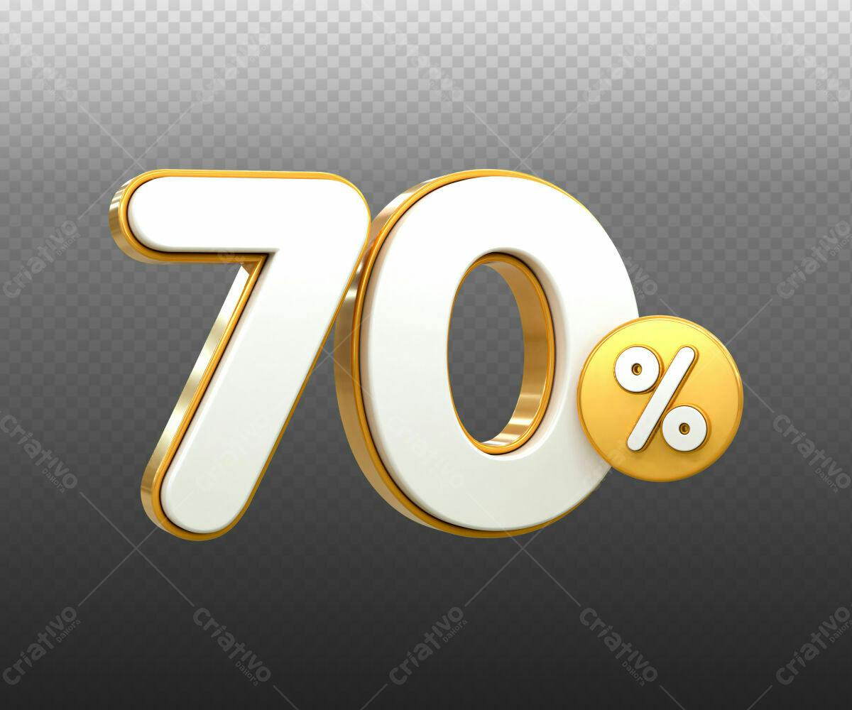 Selo 3D promocional 70% branco e dourado