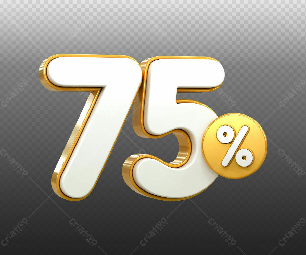 Selo 3D promocional dourado e branco 75%